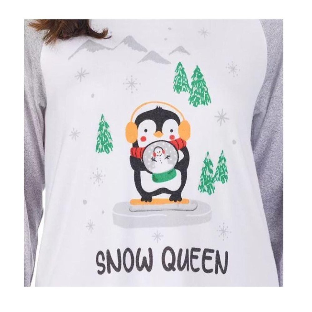 SOLD Cuddl Duds Womens Gray Penguin Snow Queen Knit Pockets Pajama 2 Pc Set Sz - Picture 2 of 11